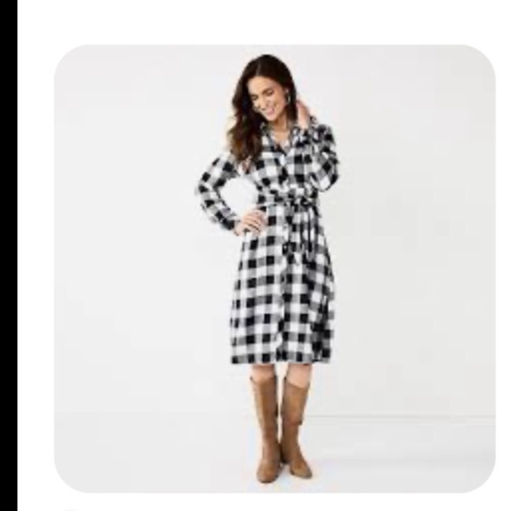 Croft & Barrow Black and White Checkered Long Sleeve Dress